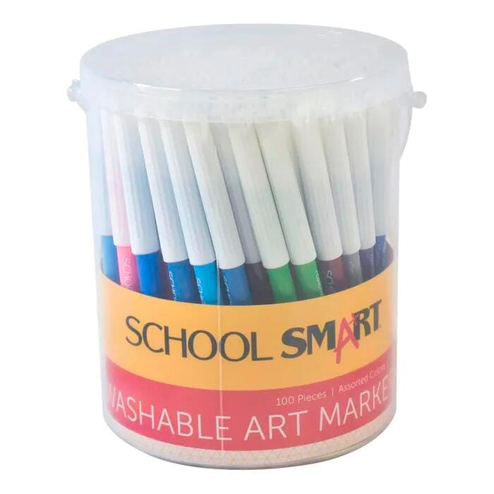 School Smart Washable Markers, Fine Tip, Assorted Colors, Pack of 100 086514